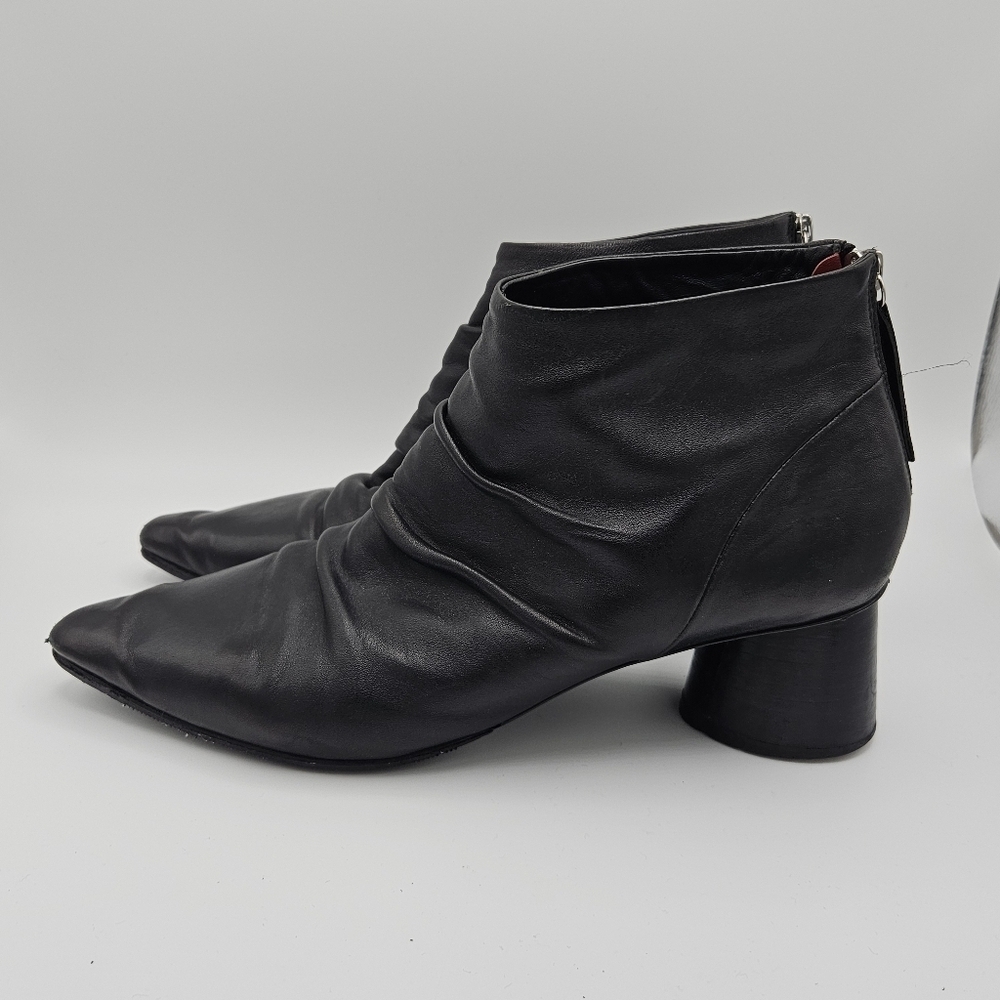 Halmanera black scrunched leather pointed toe heeled ankle boots size 39.5 - Picture 5 of 12